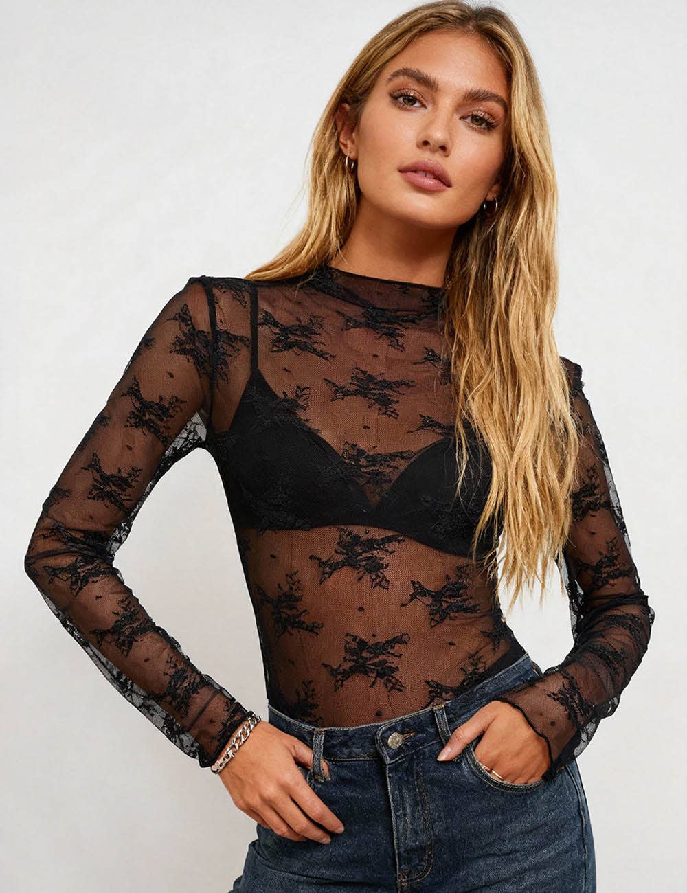 Midnight Bloom Mesh Lace Top