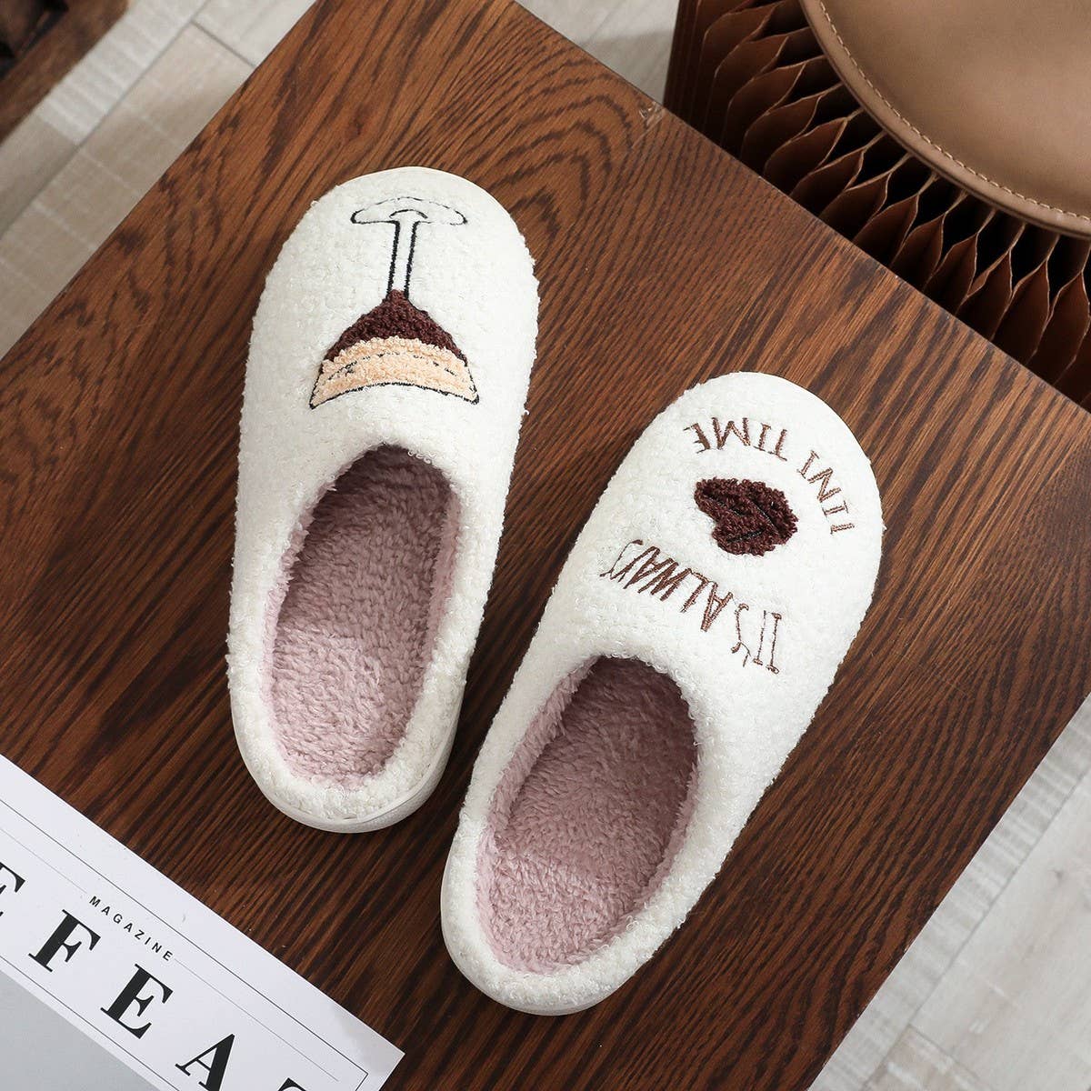 “It’s Always Tini Time” Cozy Cotton Slippers – Soft Plush Martini Slippers