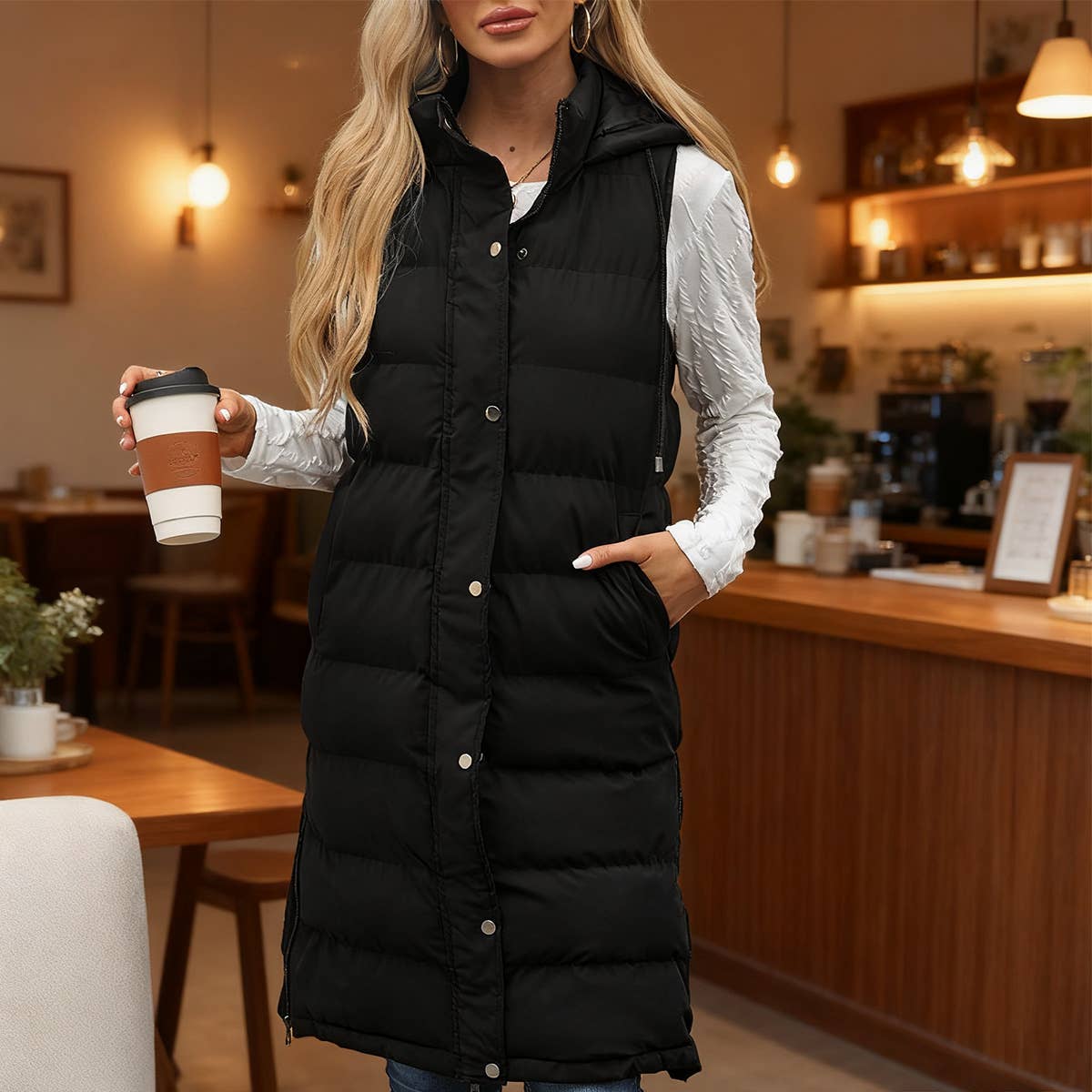 Sleeveless Long Puffer Vest – Quilted Maxi Puffer