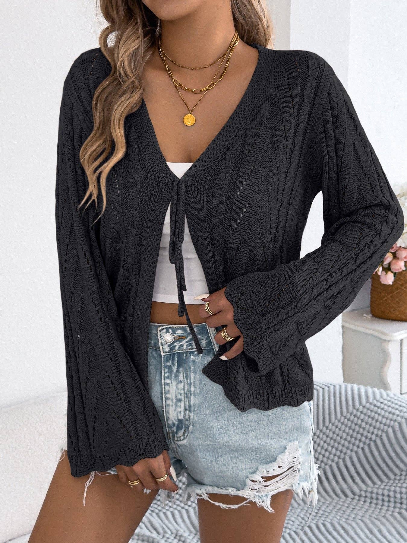 Sunset Stroll Bell Sleeve Knit Cardigan