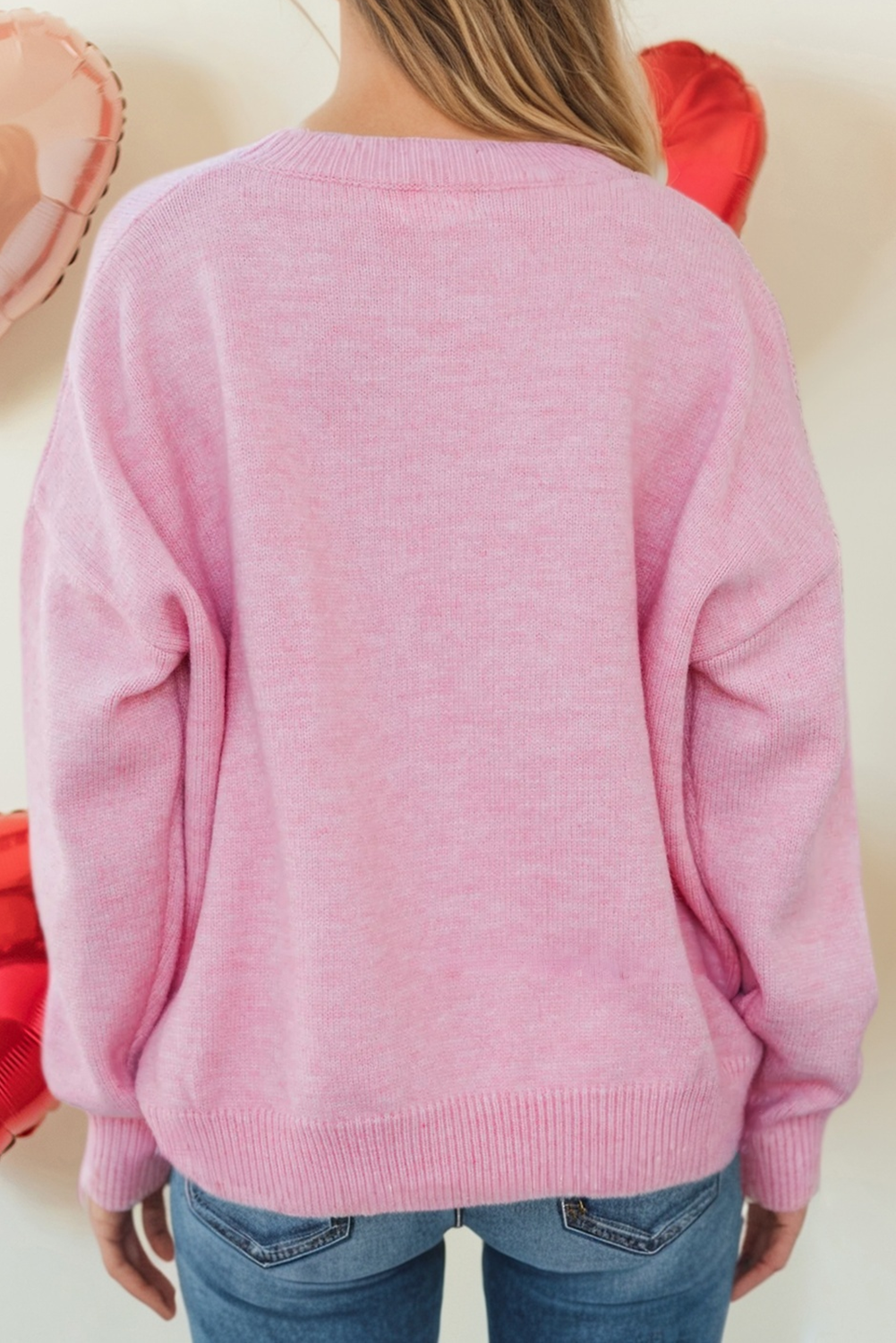 “Love” Textured Valentine’s Sweater – Soft Pink Crewneck