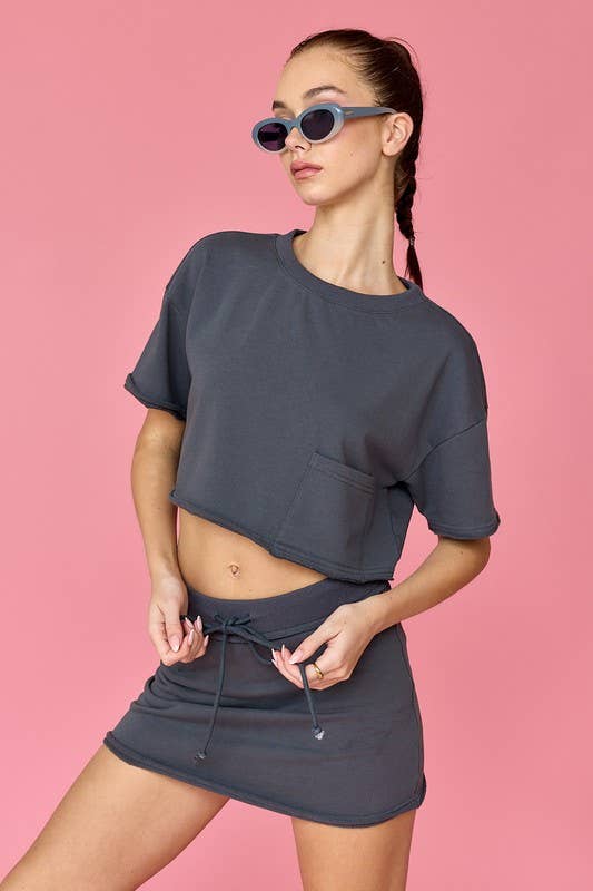 Courtside Cutie Matching Set Collection – Baby Blue Cropped Tee & Athletic Skort