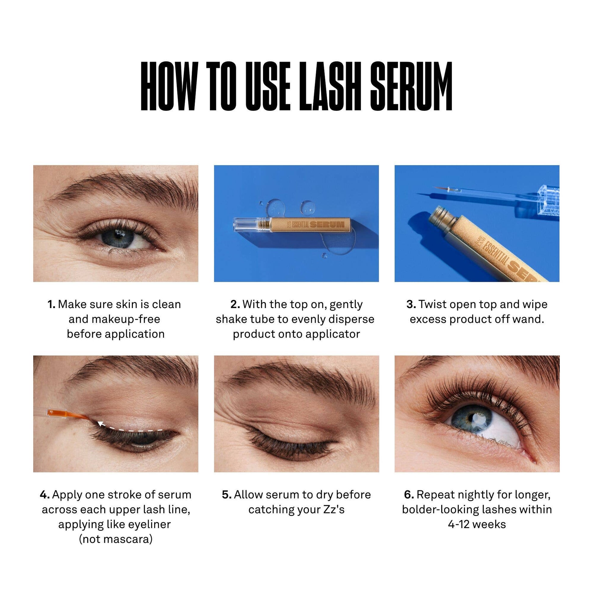 Babe Original Essential Lash Serum 2mL biotin-infused lash serum in blue and black packaging.