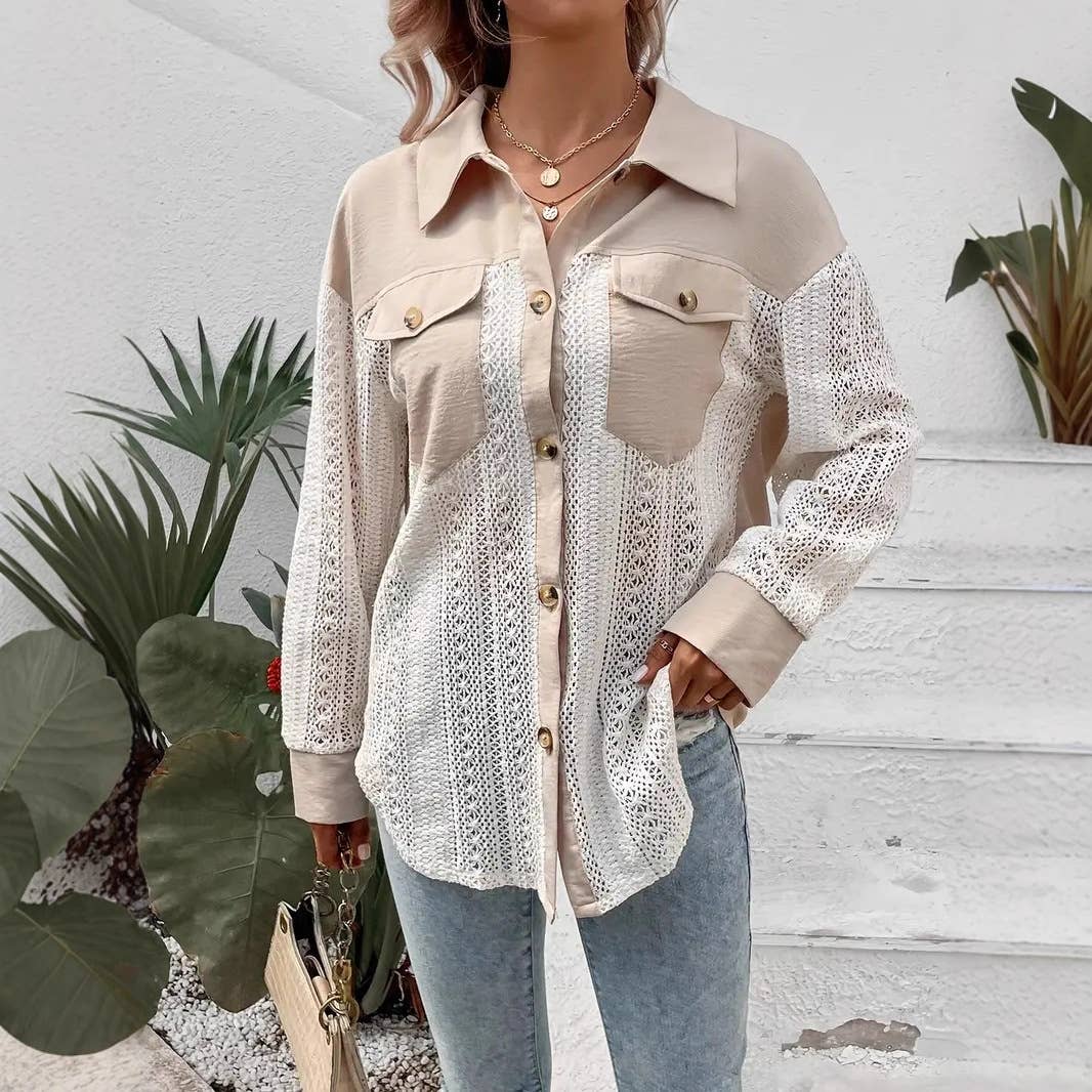 Lace Patchwork Oversized Button-Up Shacket