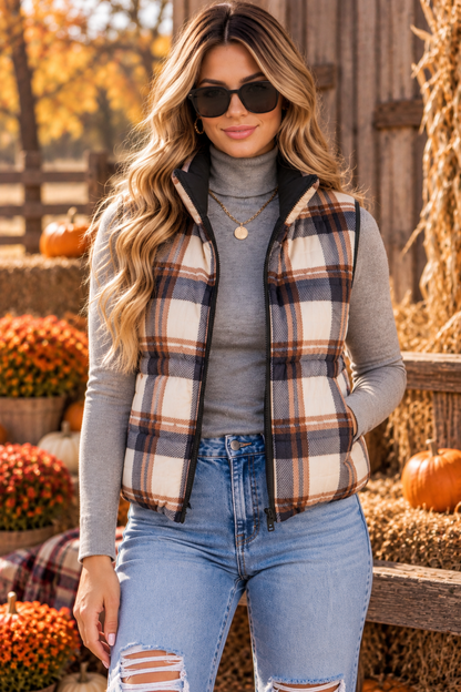 Two Sides to the Story Reversible Plaid Puffer Vest