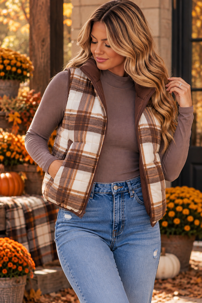 Two Sides to the Story Reversible Plaid Puffer Vest