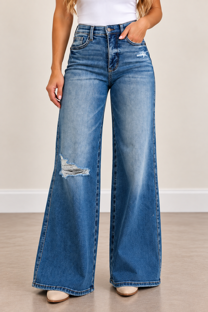 Wild Side Judy Blue High-Rise Retro Wide Leg Jeans – Classic Stone