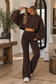 Brown mineral wash cropped crewneck sweatshirt with oversized balloon sleeves for women