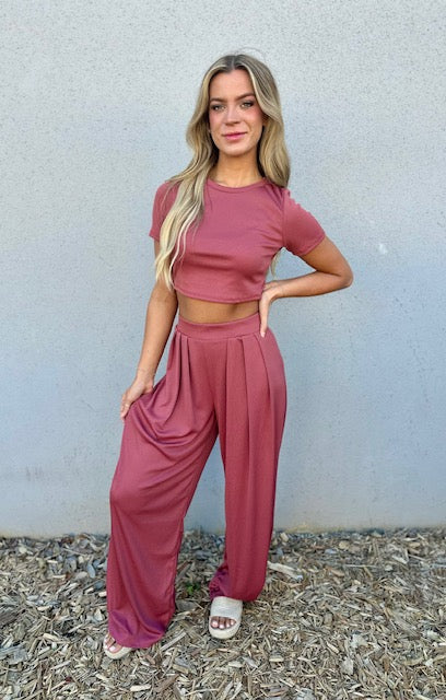 Hailey Wide Leg Lounge Set-Pants