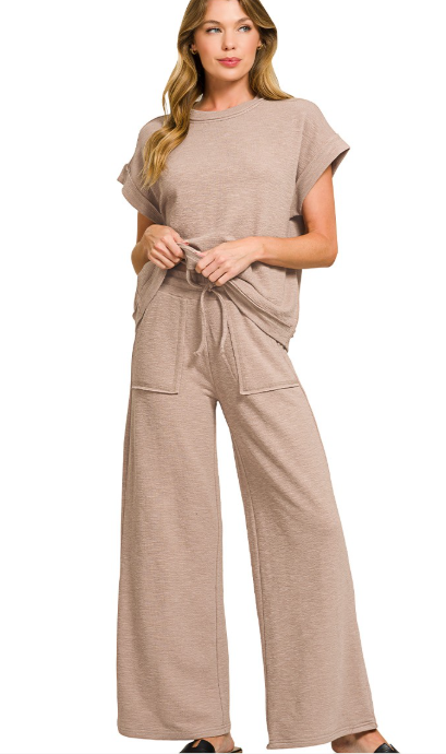Slub Short Sleeve Tee & Long Pants Set