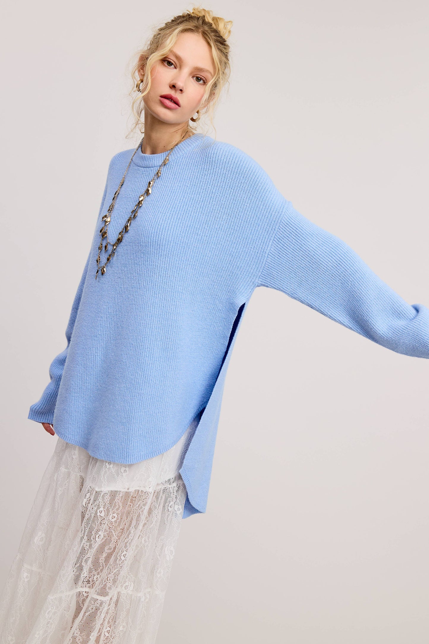 pink oversized sweater, baby blue knit top, cozy pastel sweater, soft knit pullover, slouchy women’s sweater, comfy everyday knitwear, rustic rebel cozy