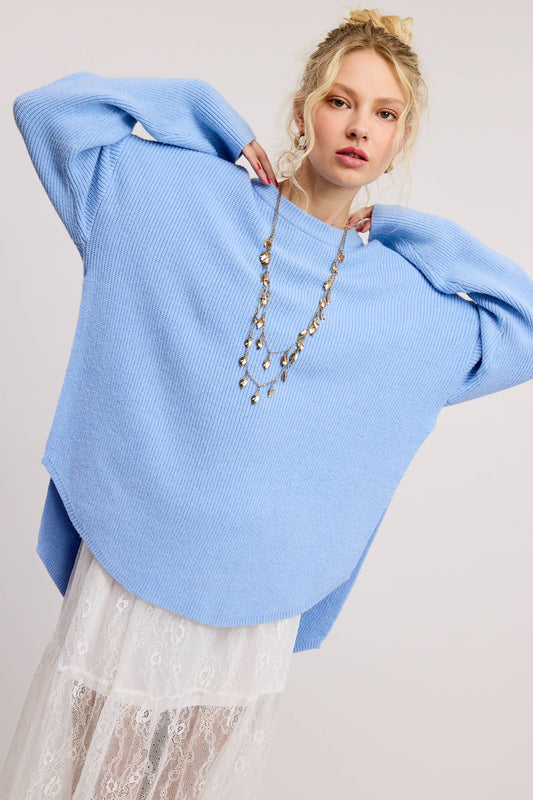 pink oversized sweater, baby blue knit top, cozy pastel sweater, soft knit pullover, slouchy women’s sweater, comfy everyday knitwear, rustic rebel cozy