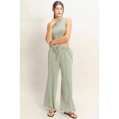 Mineral Washed Sleeveless Top &  Pants Set – Relaxed Lounge Wear (Sold Separately)