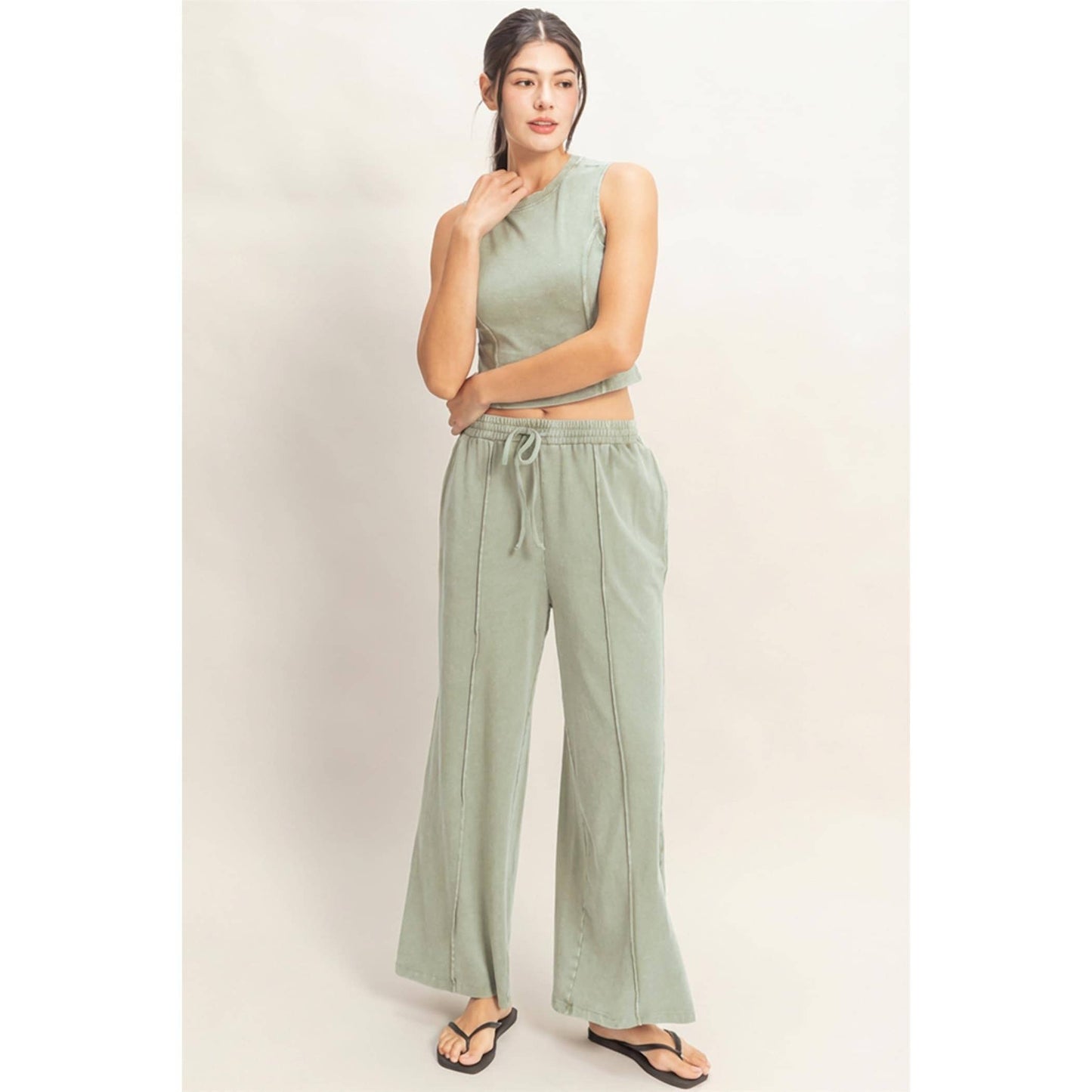 Mineral Washed Sleeveless Top &  Pants Set – Relaxed Lounge Wear (Sold Separately)