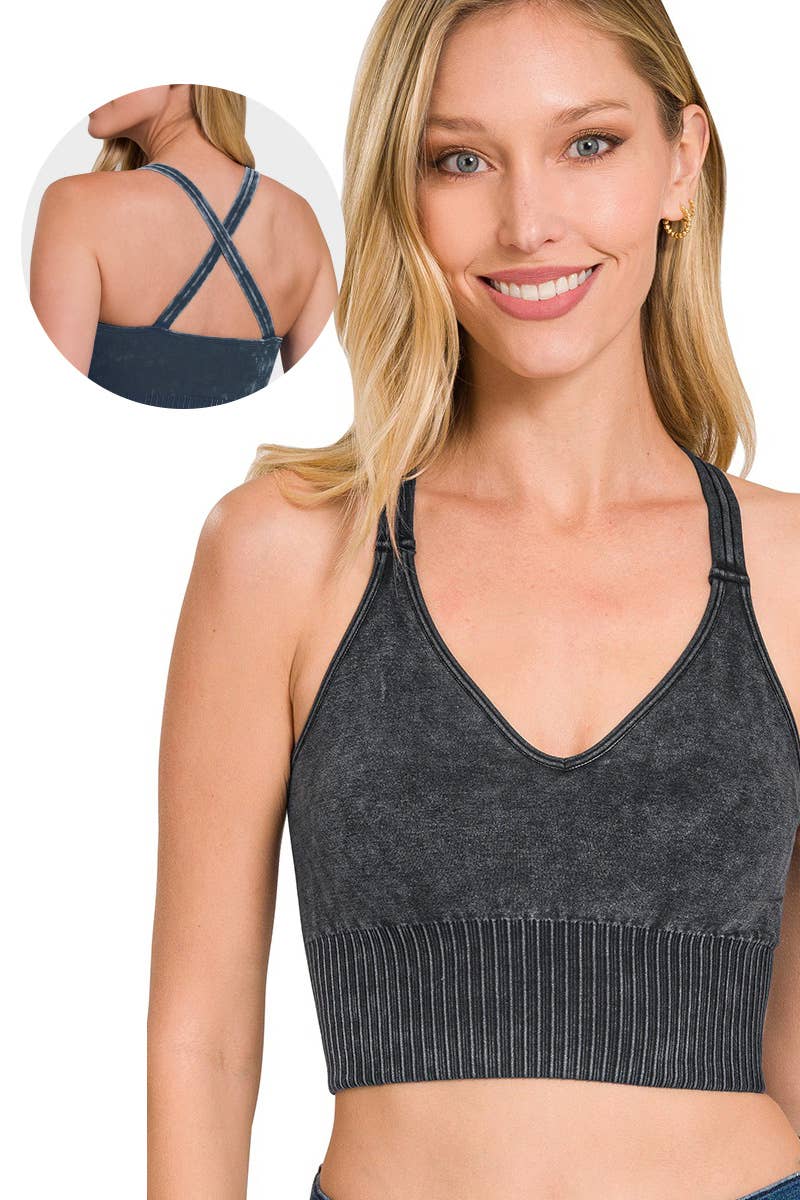 Seamless Cross Back Bralette – Ribbed Stretch Lounge Bra