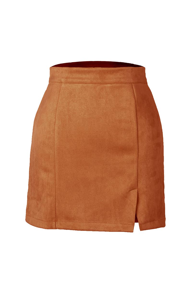 Suede High Waist Mini Skirt with Slit