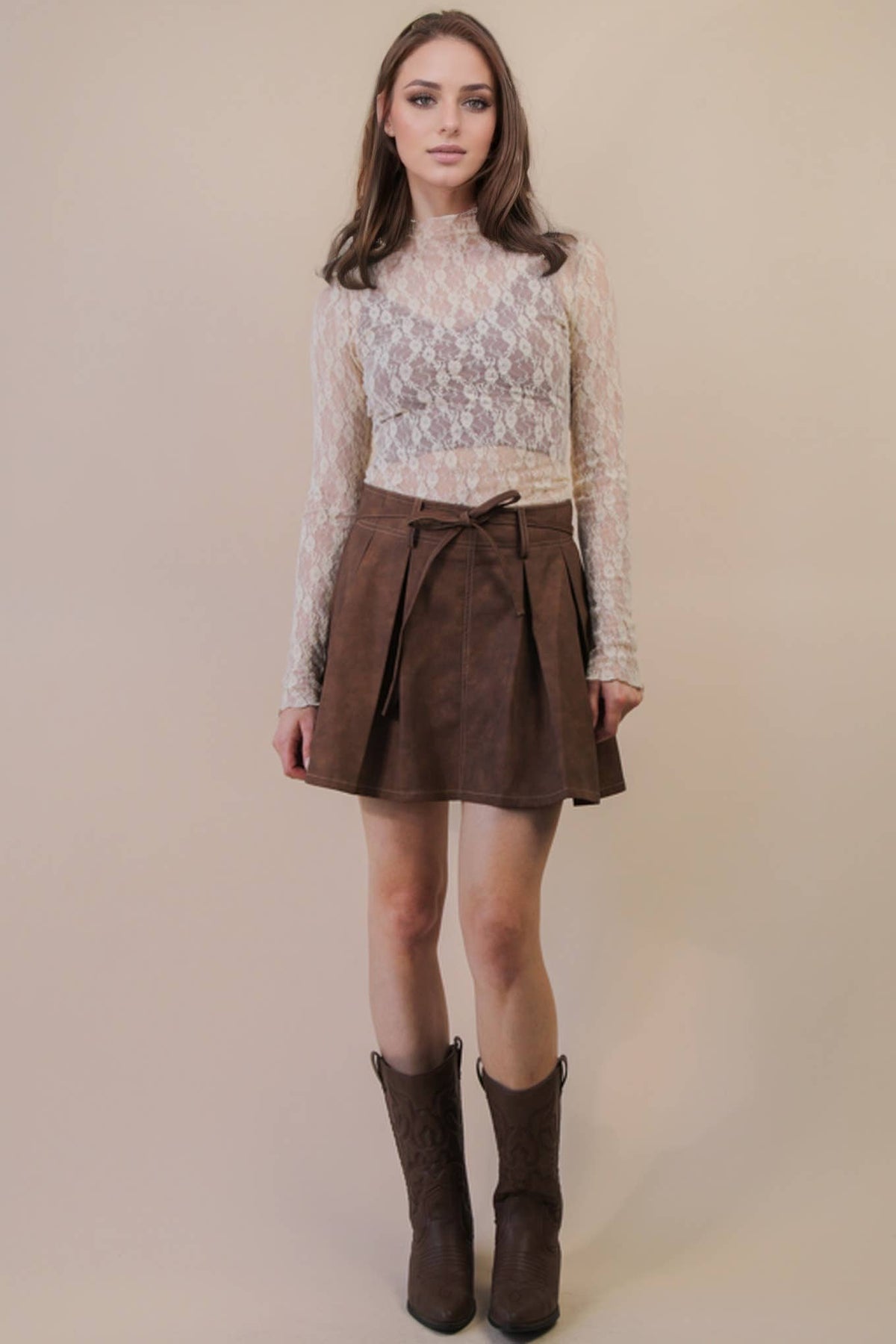 High Neck Sheer Lace Long Sleeve Top