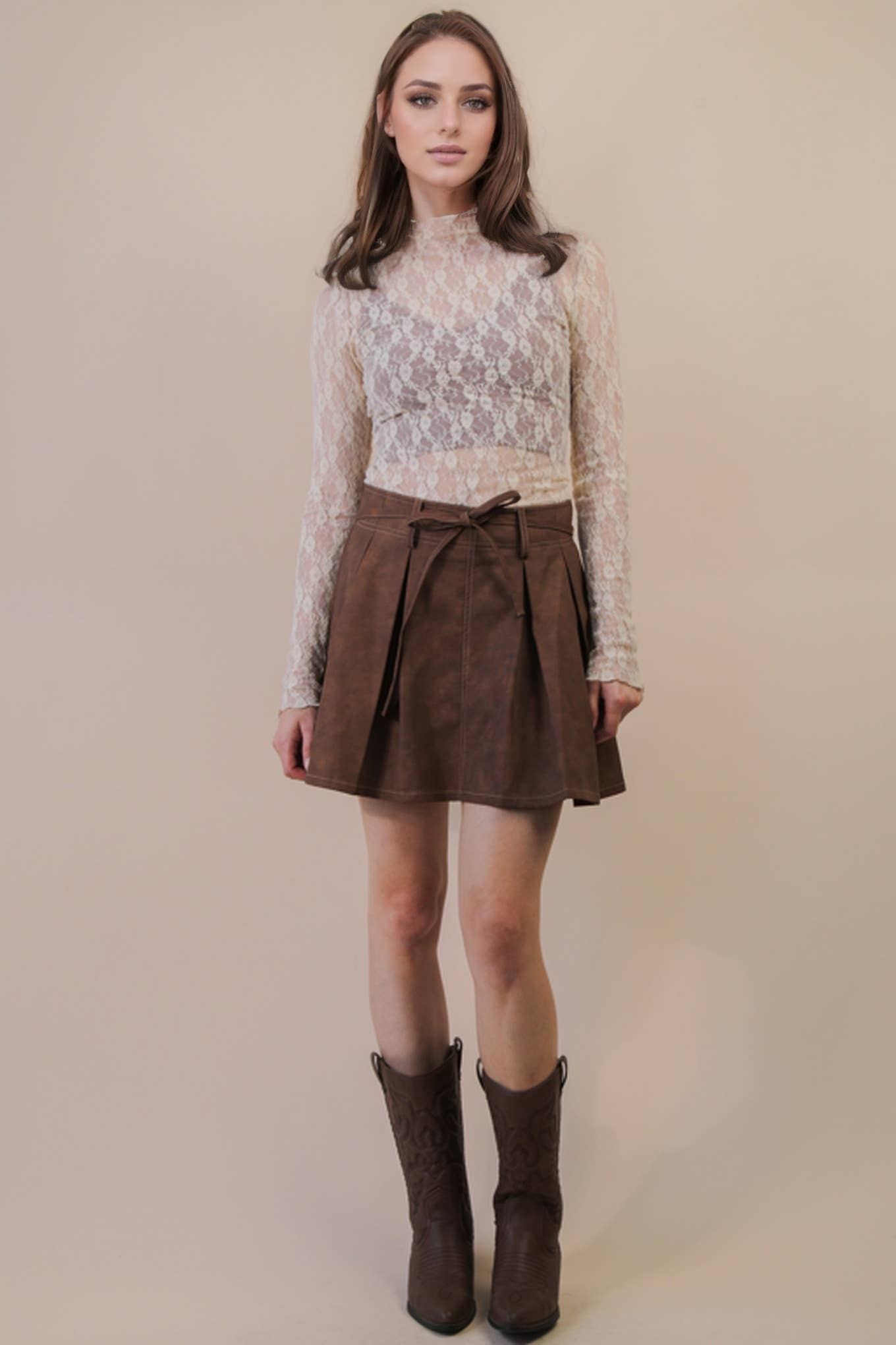 High Neck Sheer Lace Long Sleeve Top
