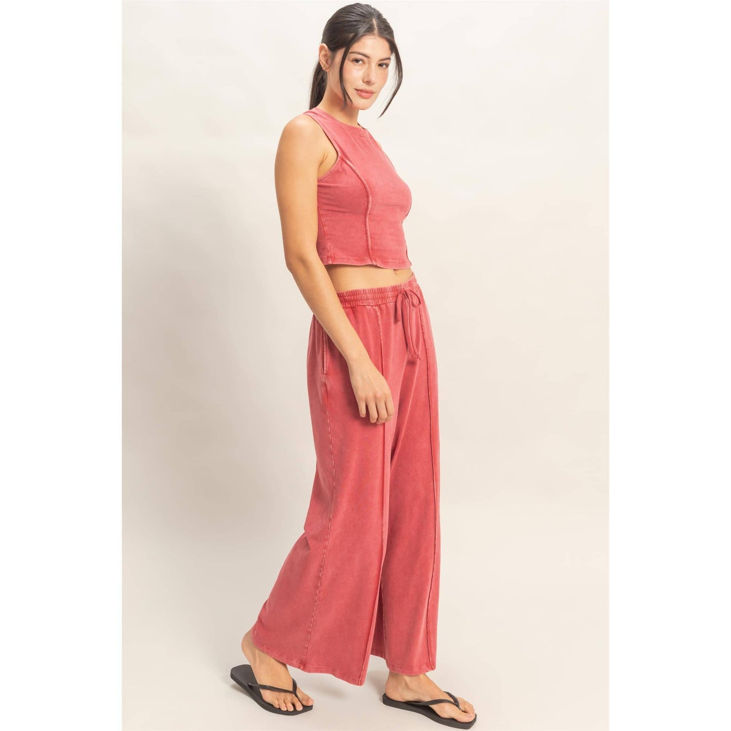 Mineral Washed Sleeveless Top &  Pants Set – Relaxed Lounge Wear (Sold Separately)