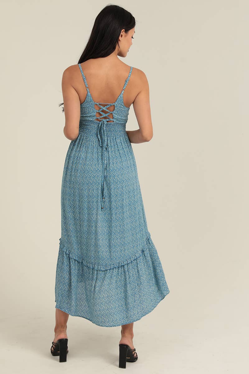 Bluebell Breeze Lace-Up Midi Dress