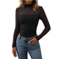 Sheer Half High Neck Long Sleeve Top