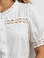 Boho Hollow-Out Ruffle Neck Blouse – Button Front Peplum Top