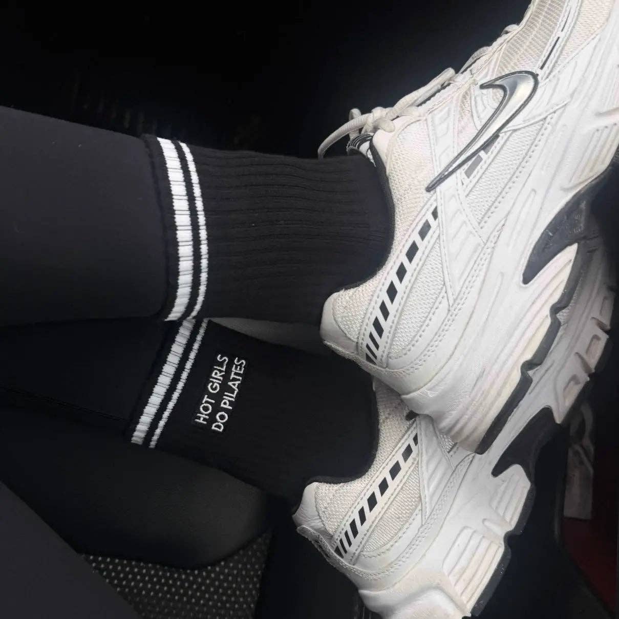 Hot Girls Do Pilates Grip Socks – Black Non-Slip Crew Socks