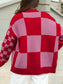 Plaid Relaxed Cardigan – Cozy Button Front Knit Sweater in Red & Pink