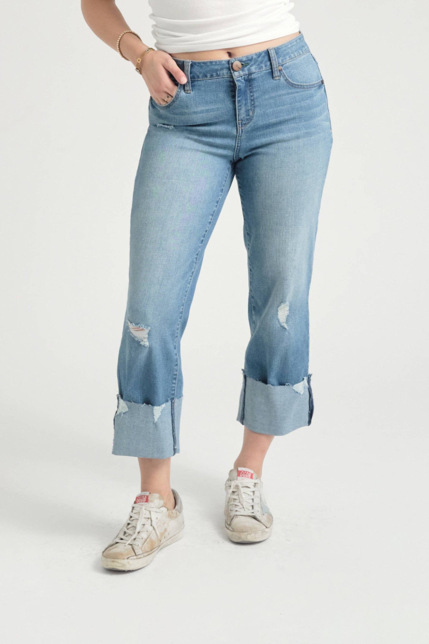 Harper Roll Cuff Girlfriend Jeans