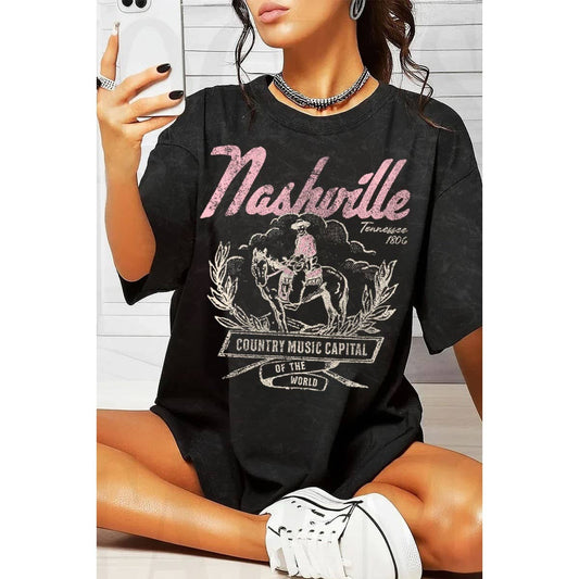 Nashville Oversized Graphic Tee – Vintage Country Music Western T-Shirt