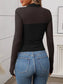 Sheer Half High Neck Long Sleeve Top