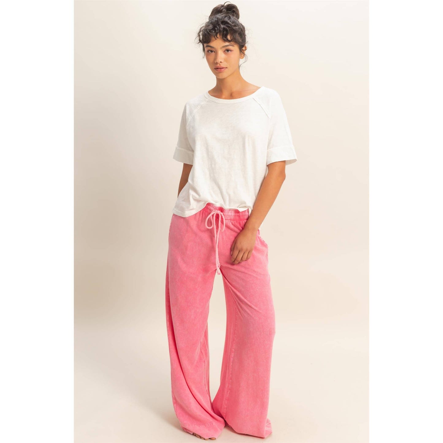 Mineral Wash Wide Leg Drawstring Pants