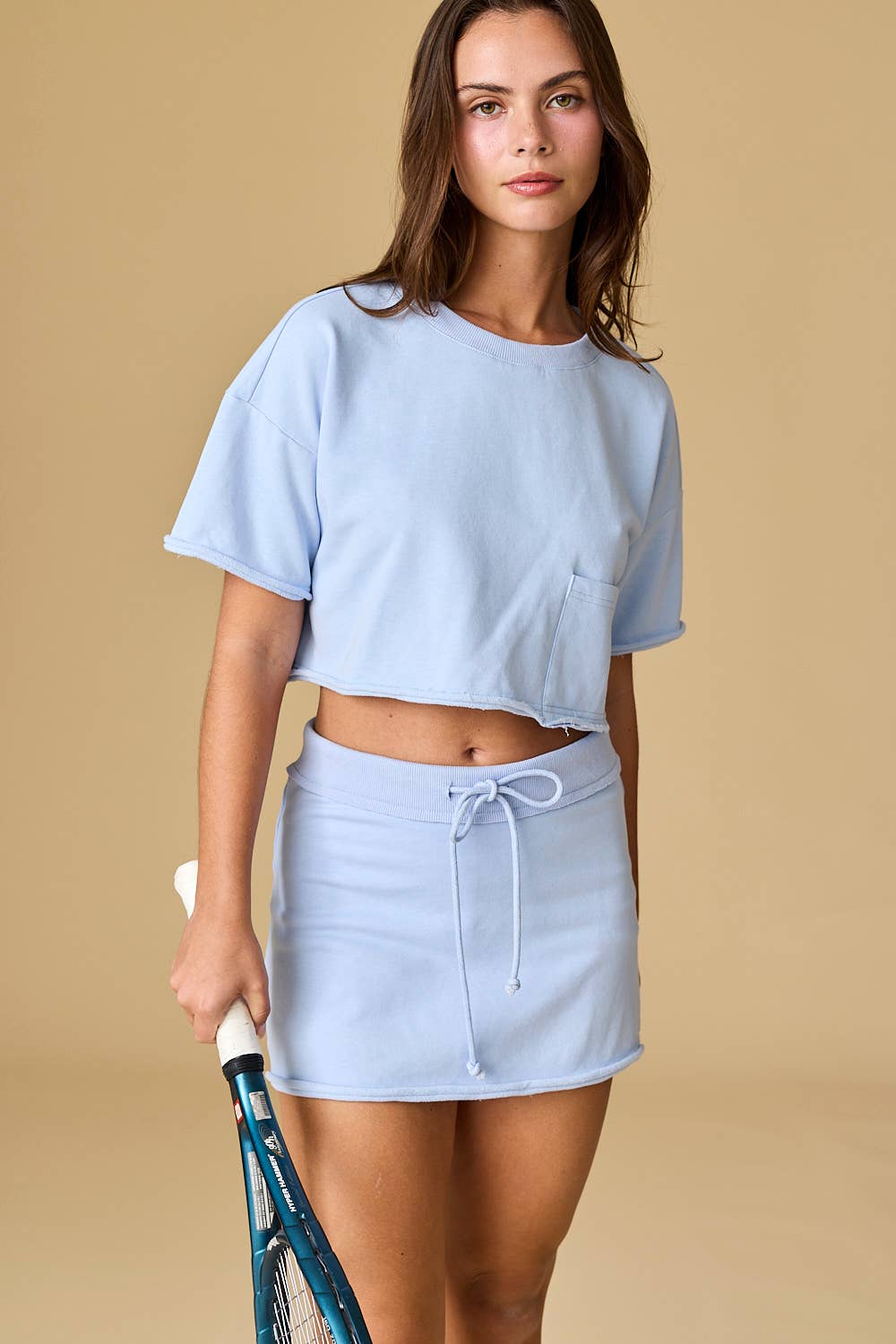 Courtside Cutie Matching Set Collection – Baby Blue Cropped Tee & Athletic Skort