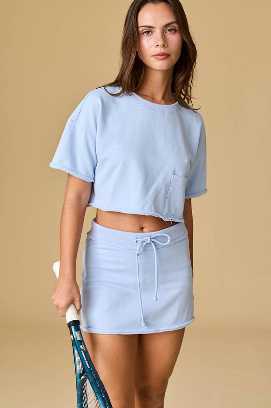 Courtside Cutie Matching Set Collection – Baby Blue Cropped Tee & Athletic Skort