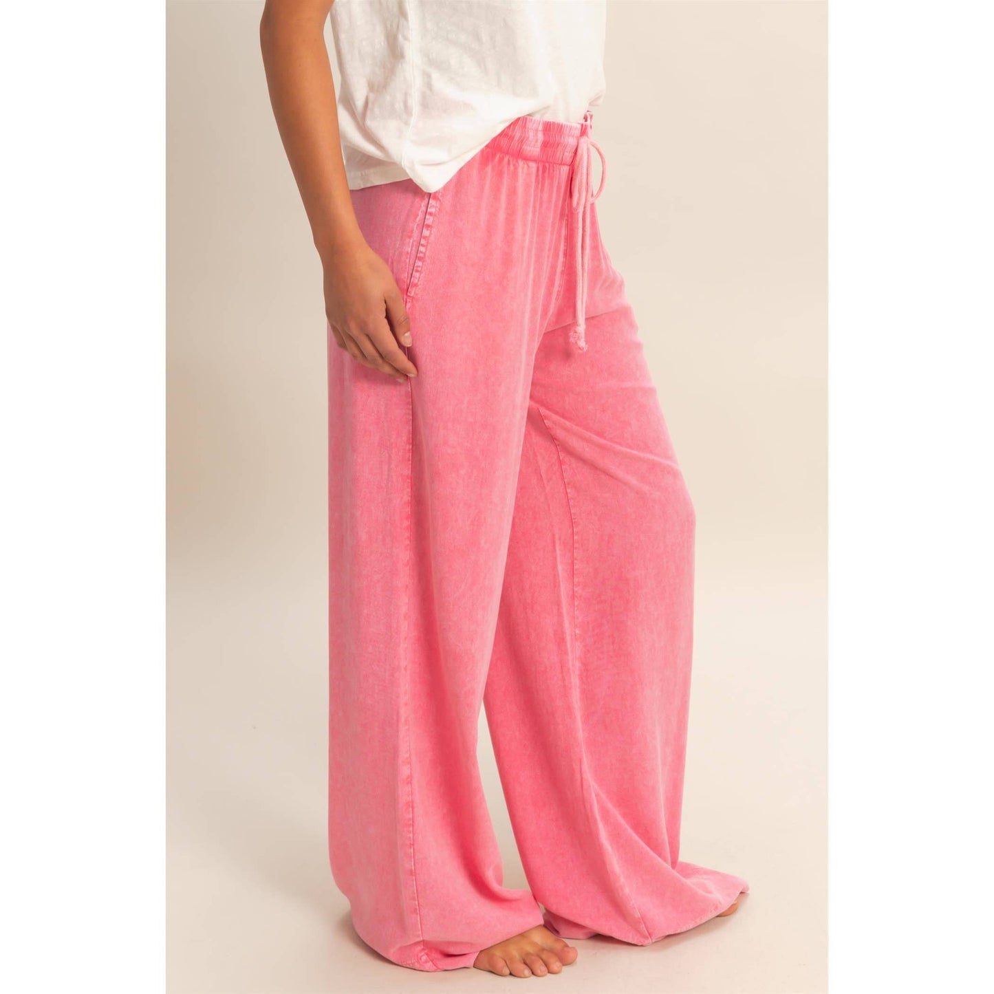 Mineral Wash Wide Leg Drawstring Pants