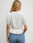 Boho Hollow-Out Ruffle Neck Blouse – Button Front Peplum Top