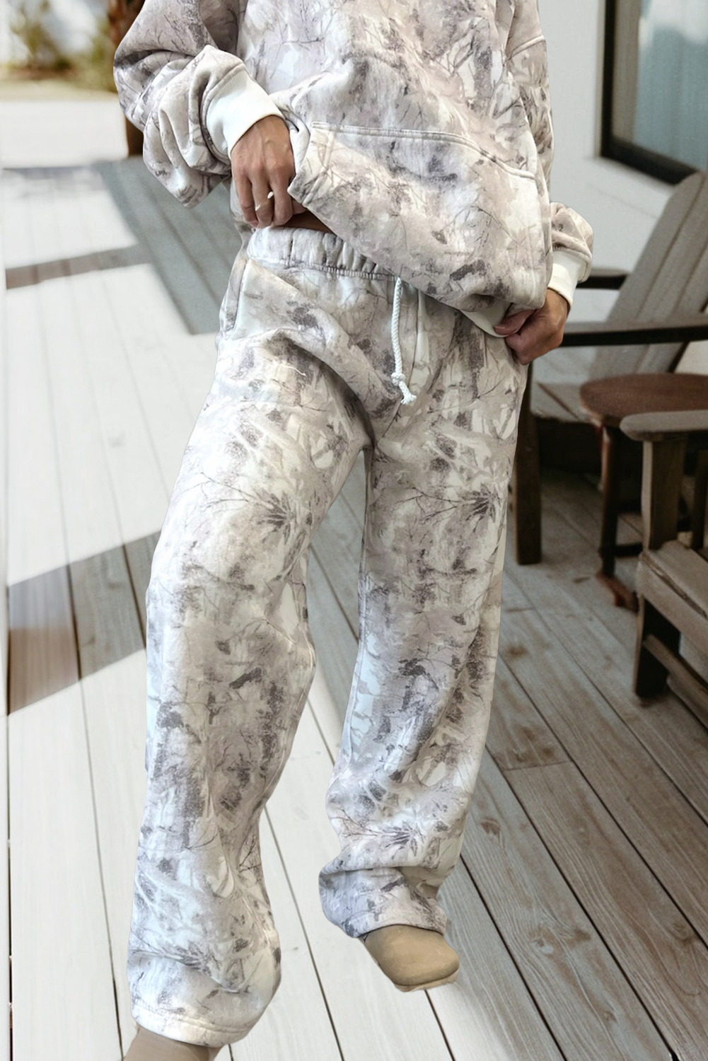 Neutral Camo Hoodie & Wide Leg Pant Set – Cozy Relaxed Fit Loungewear (Sold Separately)