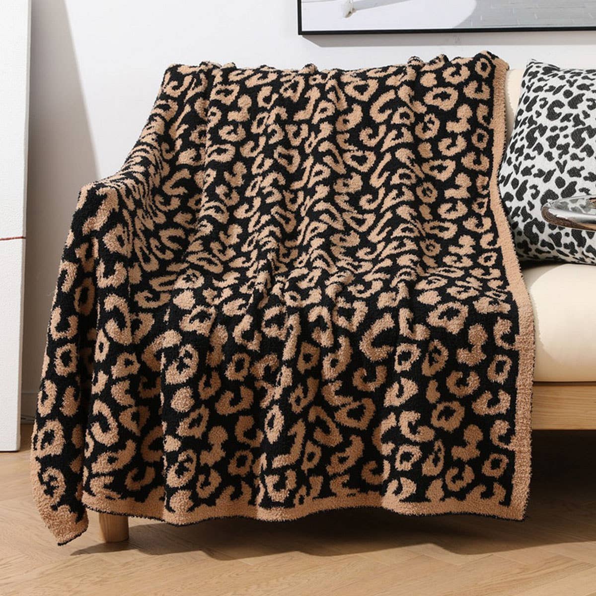 Knitted Leopard Print Throw Blanket – Ultra Soft Cozy Animal Print Home Blanket