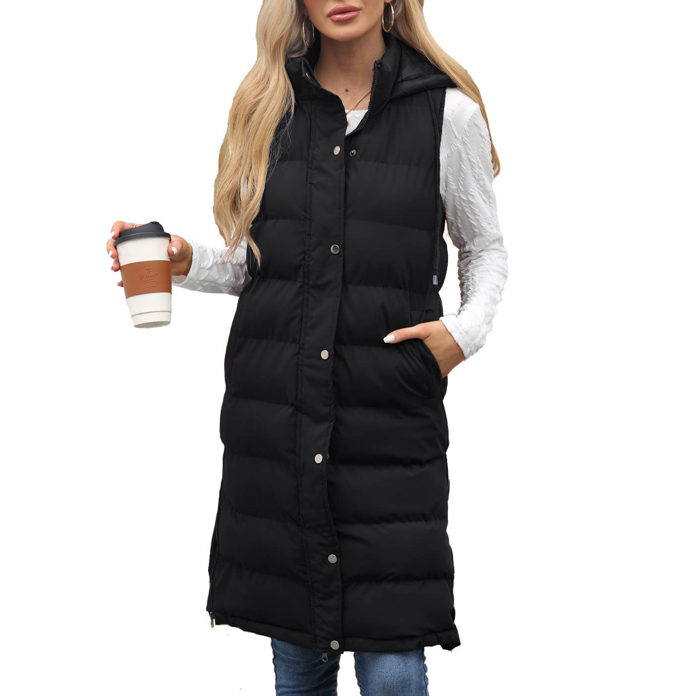 Sleeveless Long Puffer Vest – Quilted Maxi Puffer
