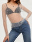 Pearl Rhinestone Sheer Mesh Top – Long Sleeve Studded See Through Blouse
