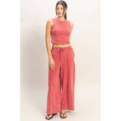 Mineral Washed Sleeveless Top &  Pants Set – Relaxed Lounge Wear (Sold Separately)