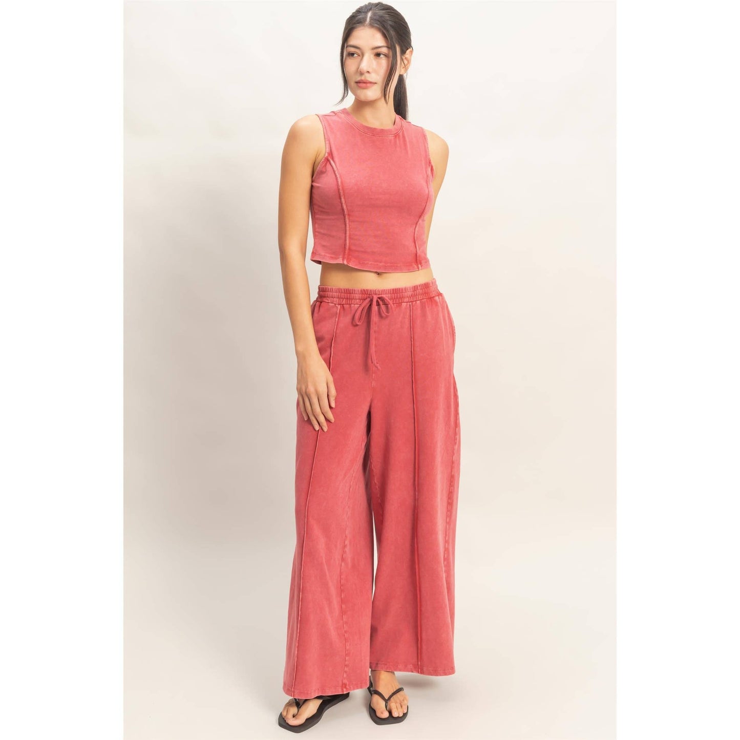 Mineral Washed Sleeveless Top &  Pants Set – Relaxed Lounge Wear (Sold Separately)