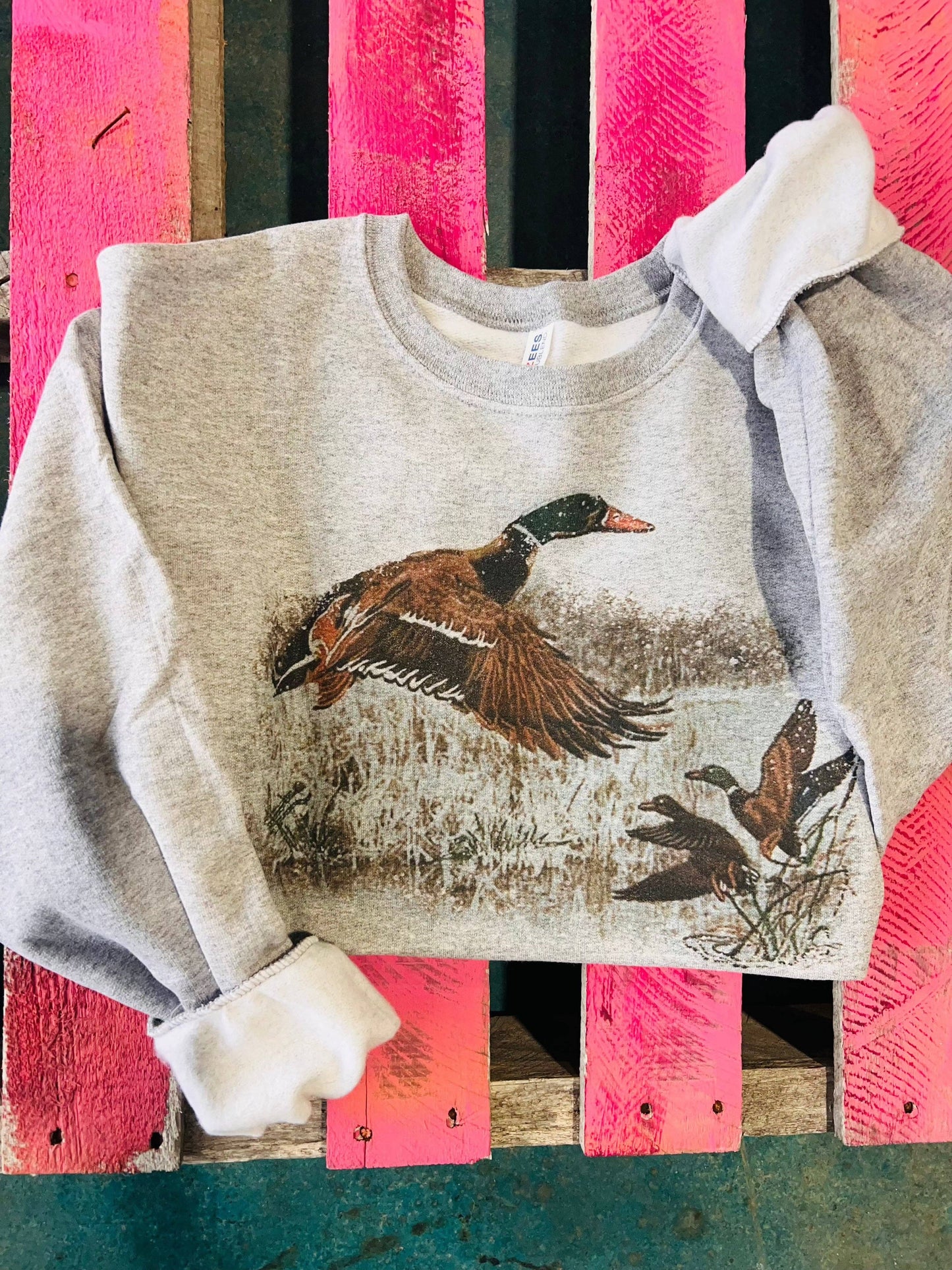 Retro Duck Scene Grey Crew Neck Sweatshirt