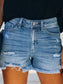 Distressed Denim Shorts with Frayed Hem – High Waisted Ripped Jean Shorts