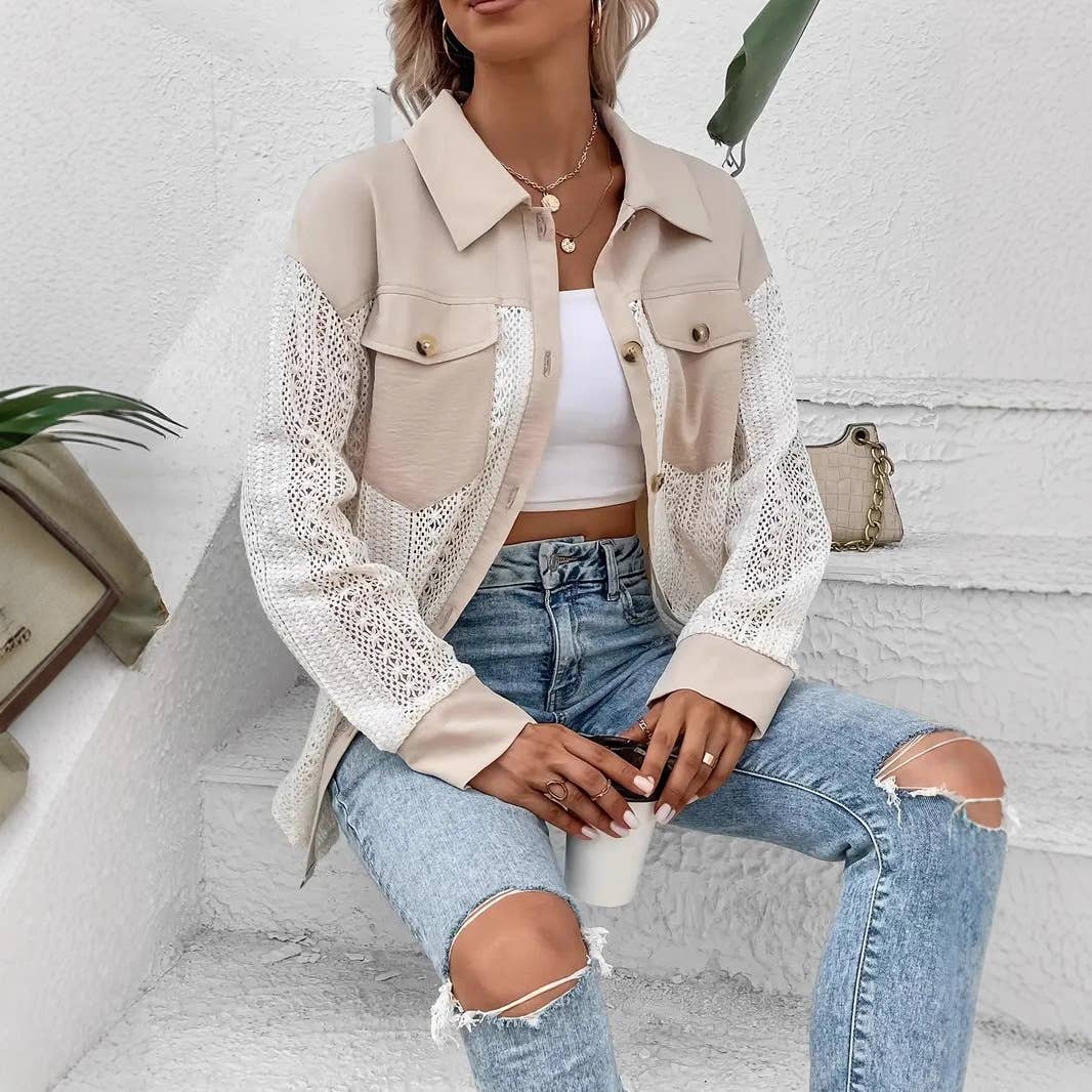 Lace Patchwork Oversized Button-Up Shacket