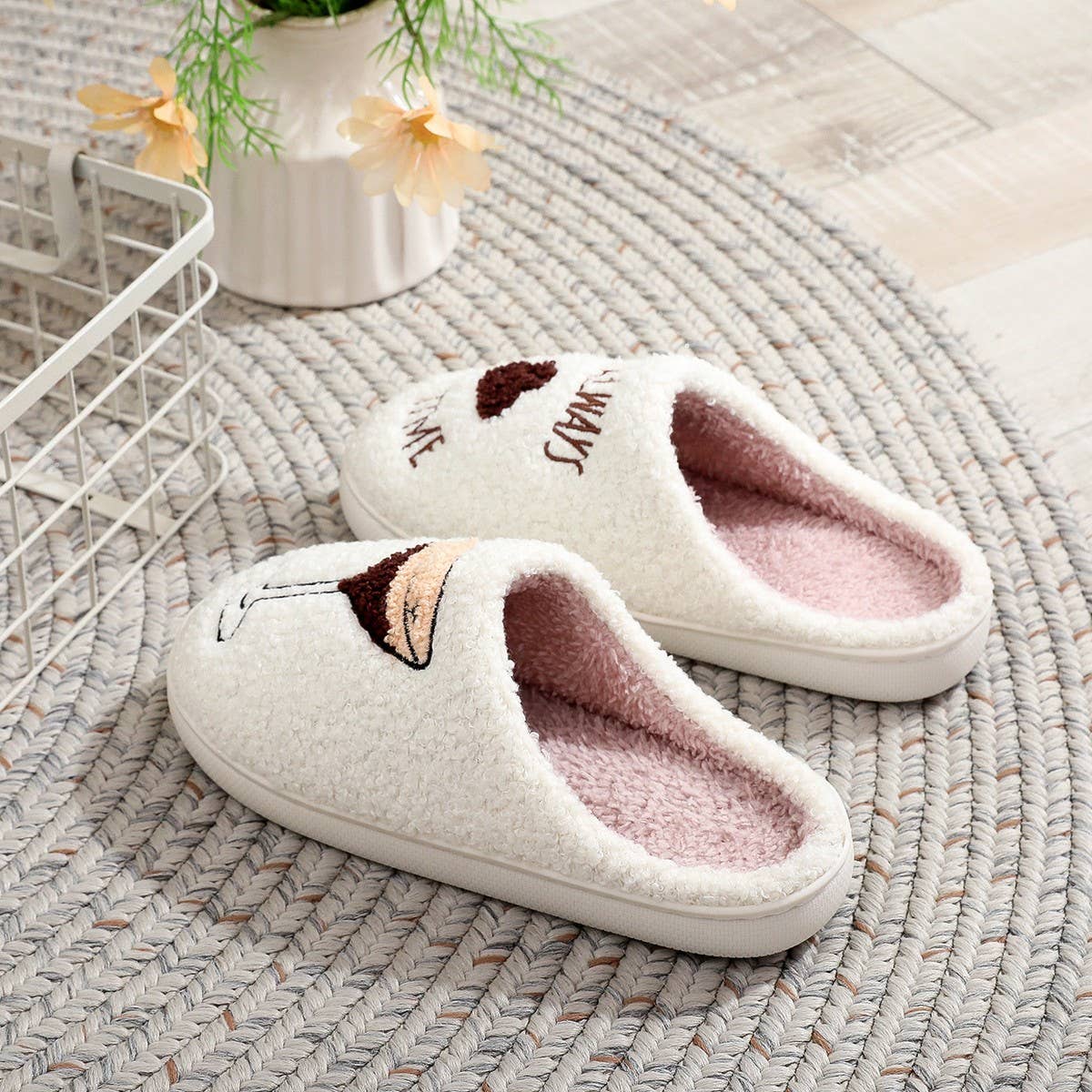 “It’s Always Tini Time” Cozy Cotton Slippers – Soft Plush Martini Slippers