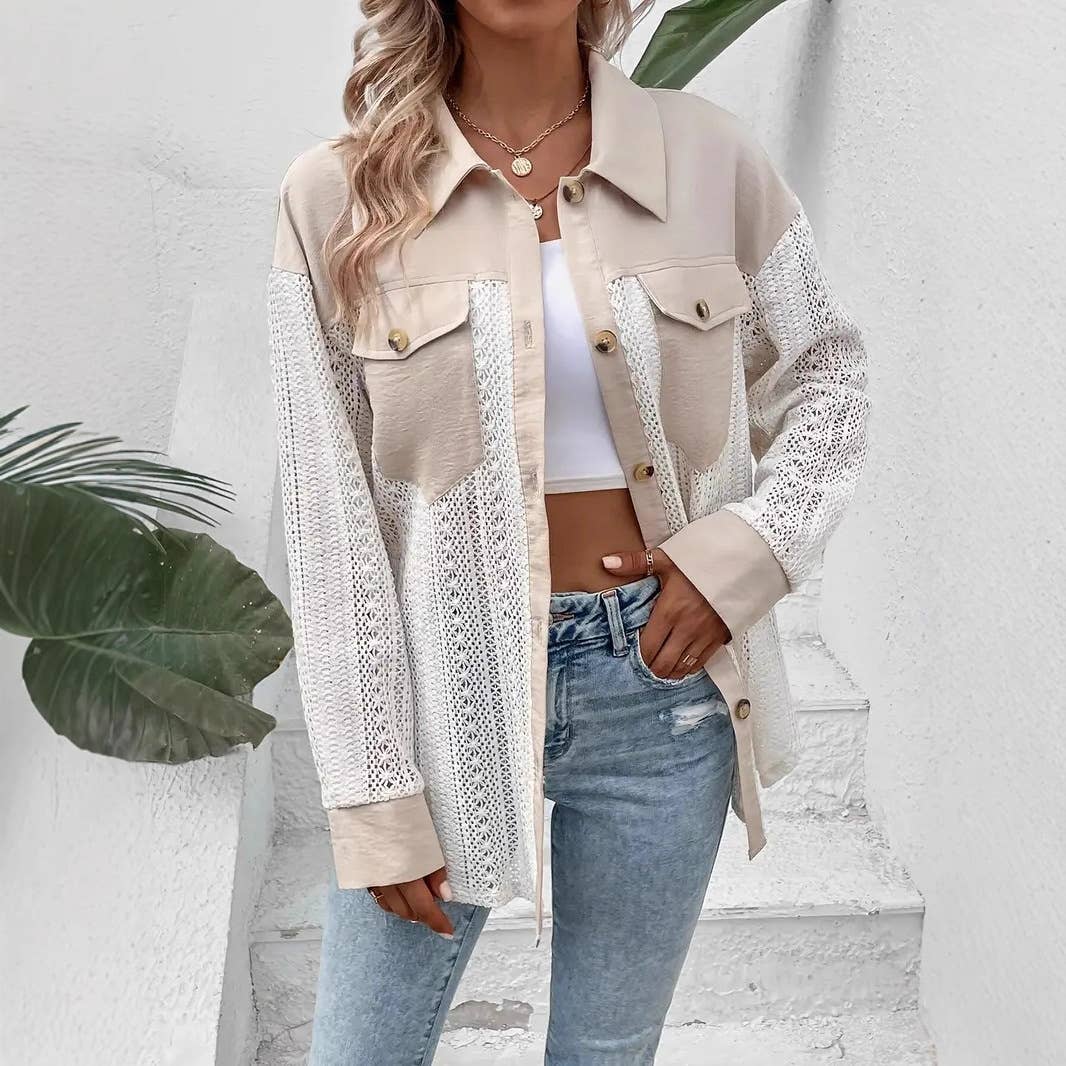 Lace Patchwork Oversized Button-Up Shacket