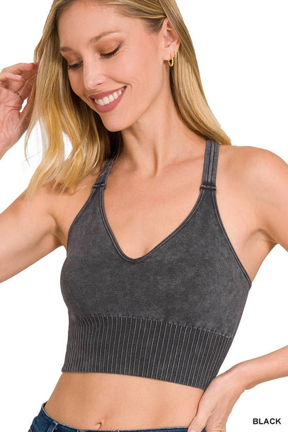 Seamless Cross Back Bralette – Ribbed Stretch Lounge Bra
