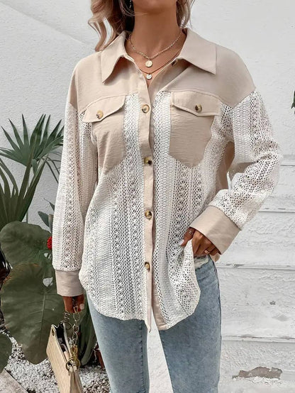 Lace Patchwork Oversized Button-Up Shacket