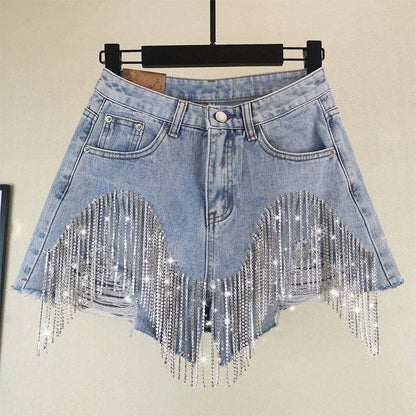 Midnight Rodeo Rhinestone Fringe Denim Shorts
